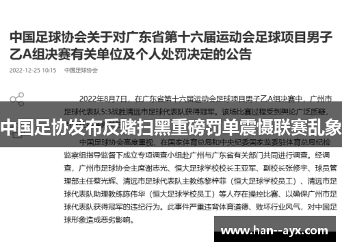 中国足协发布反赌扫黑重磅罚单震慑联赛乱象
